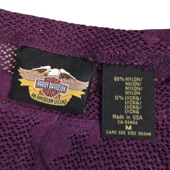 Vintage Harley Davidson Lace Top Medium Purple Long Sleeve 90s mesh sheer - Picture 5 of 7